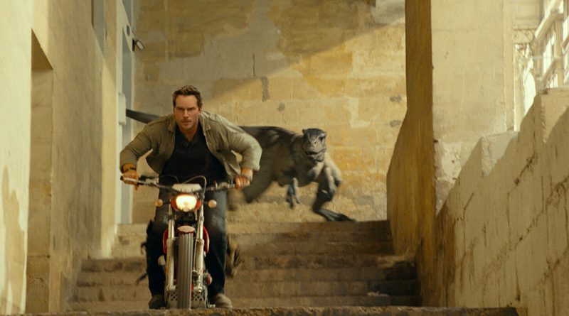 A chase scene in "Jurassic World: Dominion" (2022)