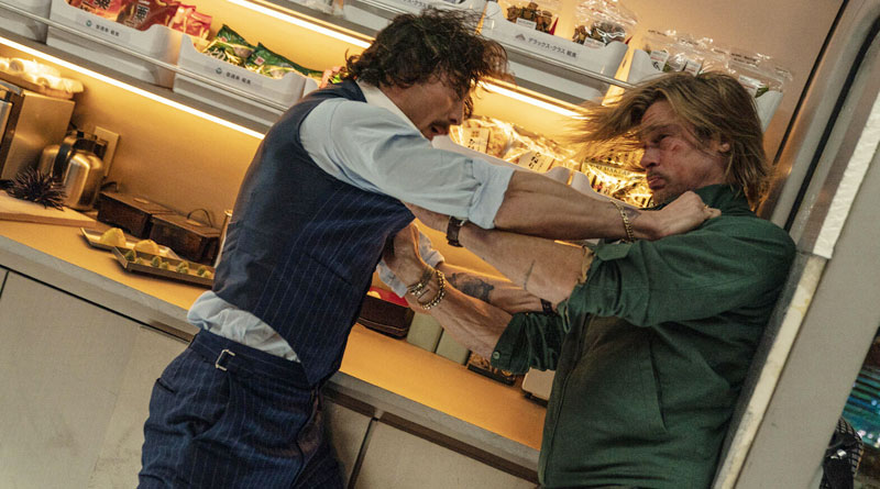 Brad Pitt and Aaron Taylor-Johnson in "Bullet Train" (2022)