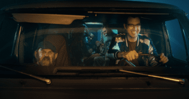 (L-R) Alex Winter and Jonah Ray Rodrigues in Shudder's "Destroy All Neighbors" (2024)