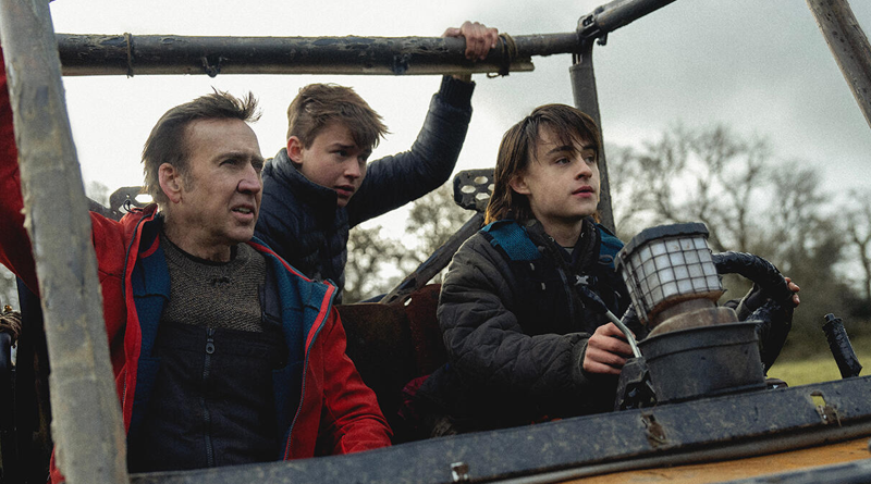 (L-R) Nicolas Cage, Maxwell Jenkins and Jaeden Martell in "Arcadian" (2024)