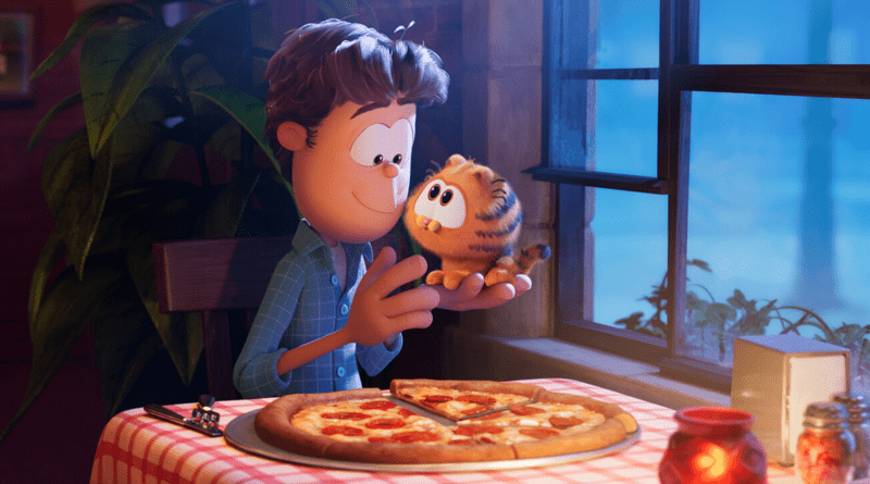 Jon (voiced by Nicholas Hoult) and the cute, little Garfield in "The Garfield Movie" (2024)