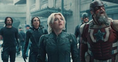 (L-R) Sebastian Stan, Hannah John-Kamen, Florence Pugh, Wyatt Russell and David Harbour in "Thunderbolts*" (2025)