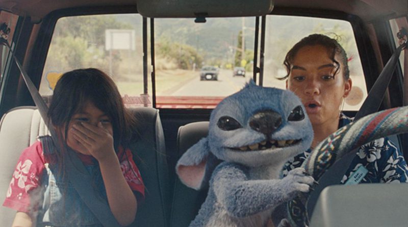 Lilo (Maia Kealoha), Stitch (voiced by Chris Sanders) and Nani (Sydney Elizabeth